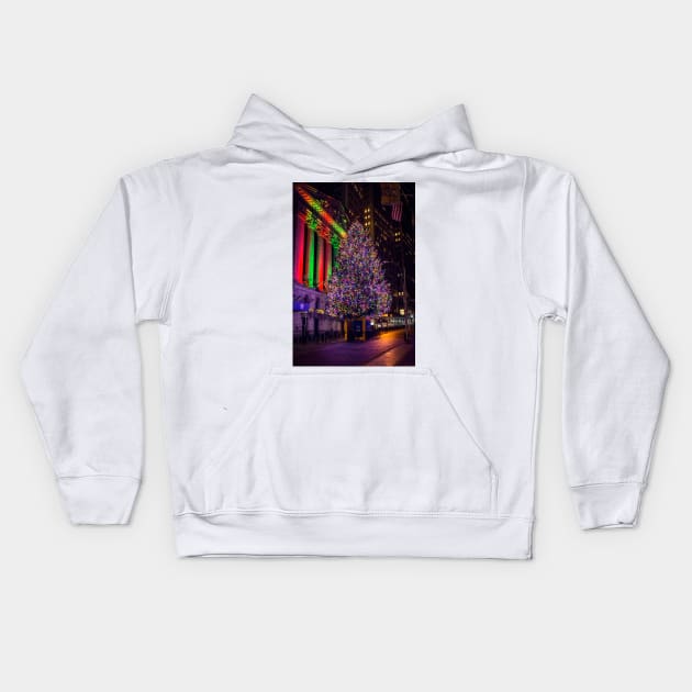 Wall St Tree at Night Kids Hoodie by andykazie